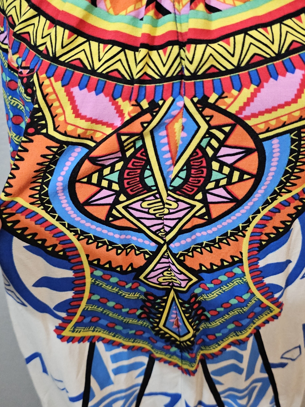 Flying Tomato White Maxi Dress with Multicolor Tribal Print Womens Large Halter - Picture 3 of 9